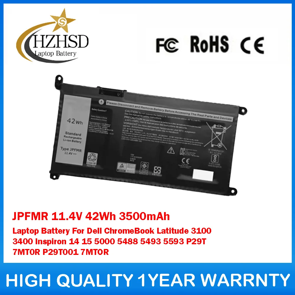 

JPFMR 11.4V 42Wh 3500mAh Laptop Battery For Dell ChromeBook Latitude 3100 3400 Inspiron 14 15 5000 5488 5493 5593 P29T 7MT0R