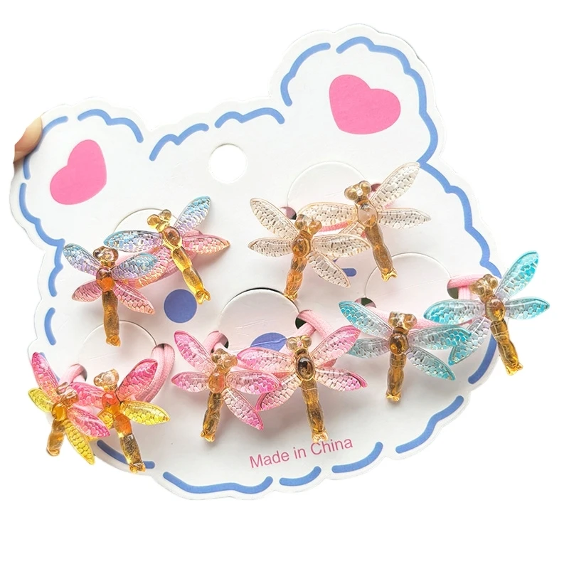 2PCS Cartoon Acrylic Dragonfly Lovely Girls Elastic Hair Bands Princess Hair Accessories Children Hair Ties Baby Headwear