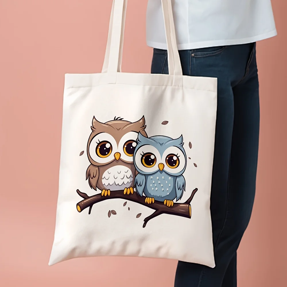 1 Piece, Cute Owl Canvas Tote Bag, Reusable Shopping Bag, Stylish Shopping Bag, Suitable for Daily Use, Commuting, School, Beach Trips, Grocery Tote Bag, Reusable Storage Bag, Ideal Gift for Animal Lovers
