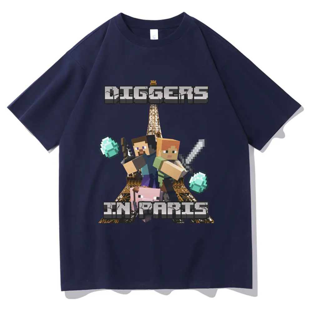 Diggers in Paris Miners Graphic Tshirt Otaku Game Funny Meme T-shirt Men Women Fashion Oversized Streetwear Male Casual T Shirts