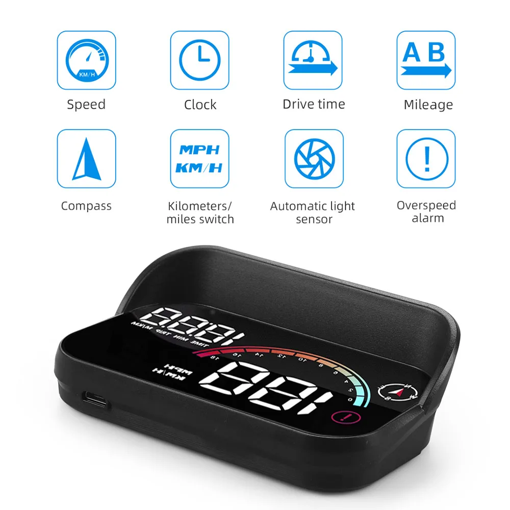 

Универсальный автомобильный проекционный дисплей M22 GPS HUD: цифровой спидометр (мили/ч, км/ч) с крупным шрифтом, проекция на лобовое стекло, оповещение о превышении скорости