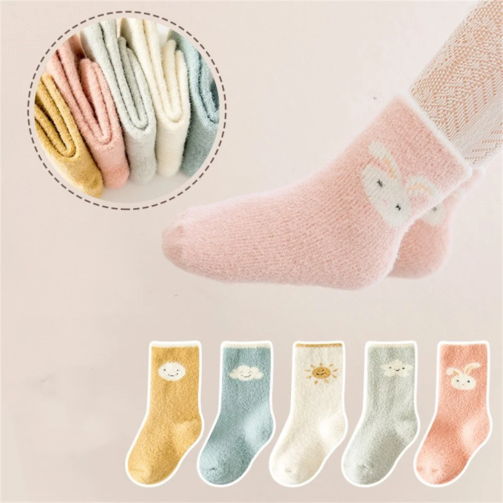 Baby Wool Cashmere Sock for Baby Boy Girl Solid Color Warm Thicken Fleece Calf Furry Kid Sock for 0-6 Year Children Baby Stuff