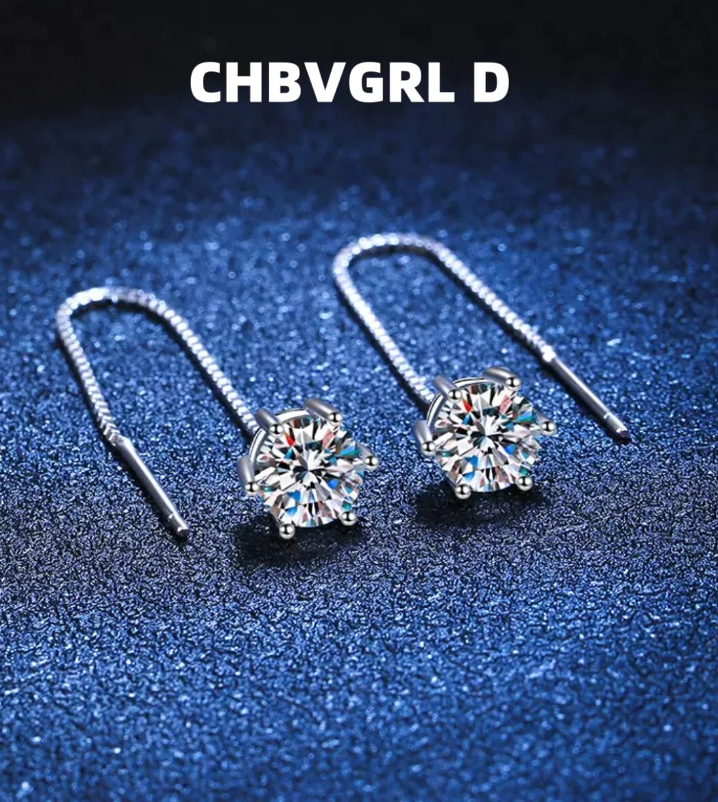 

[Classic] S925 sterling silver ear wire plated with PT950 moissanite earring 1 carat simple classic six-prong moissanite earring
