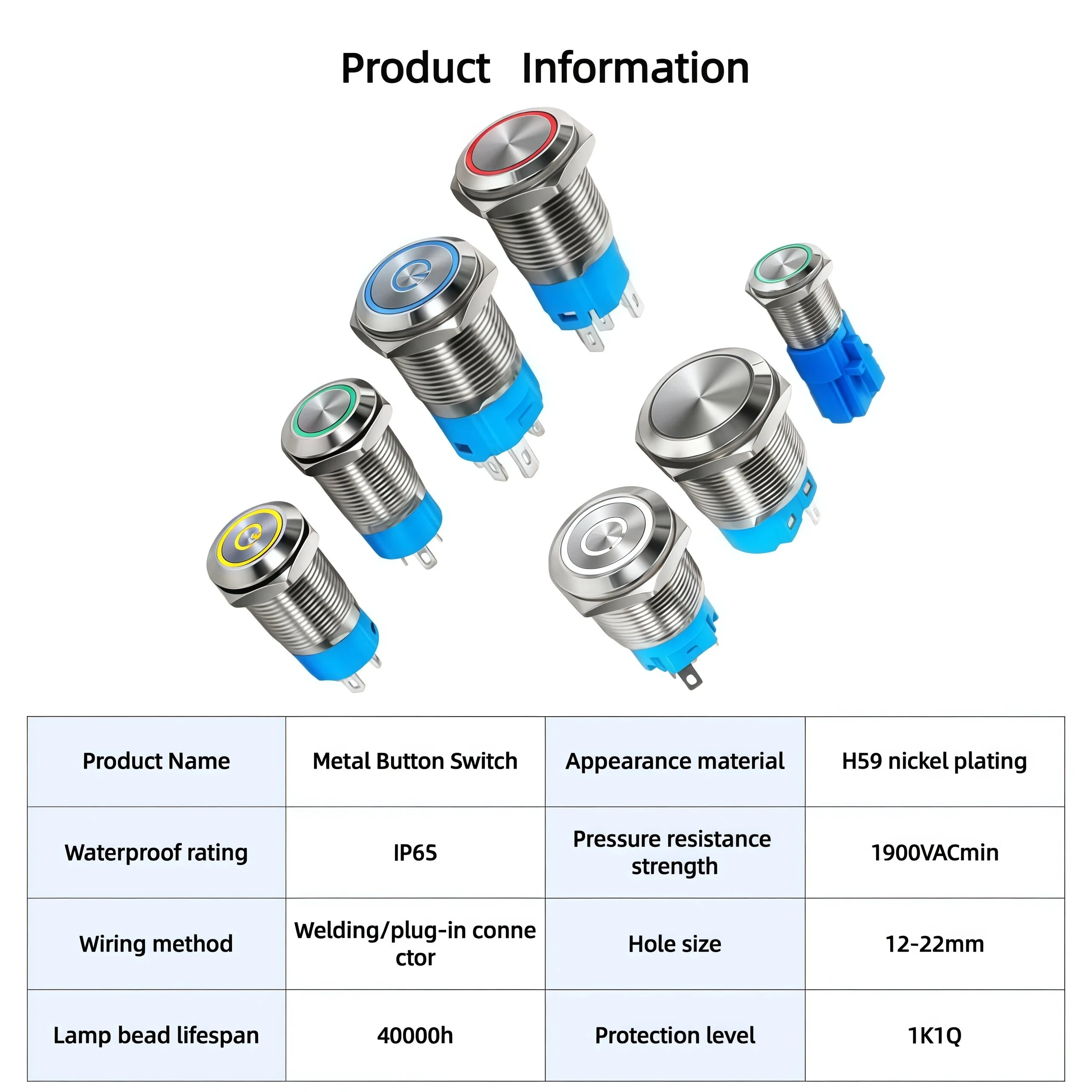 مفتاح زر معدني مقاوم للماء مع ضوء 12/16/19/22 مم زر ضغط تعديل السيارة ذاتي القفل