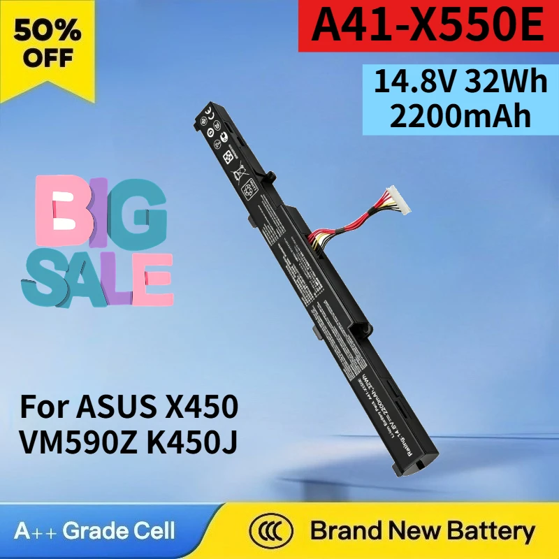 New A41-X550E 14.8V 32Wh 2200mAh Rechargeable Battery for ASUS X450 VM590Z K450J X450J X751L VM580D High Quality Laptop Battery