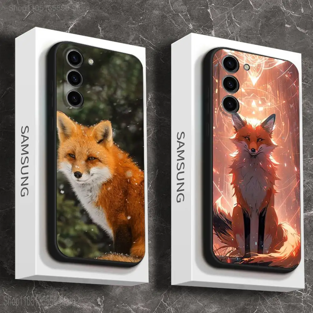 

Cute Animal Fox Phone Case For Samsung Galaxy A 73,72,51,53,52,71,22,5G,Note,J7,8,9 Soft Black Cover