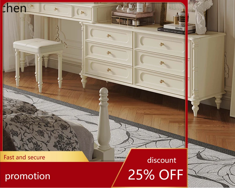 

HT Solid Wood Dressing Table with Storage Cabinet Integrated Bedroom Dressing Table with Integrated Makeup Mirror