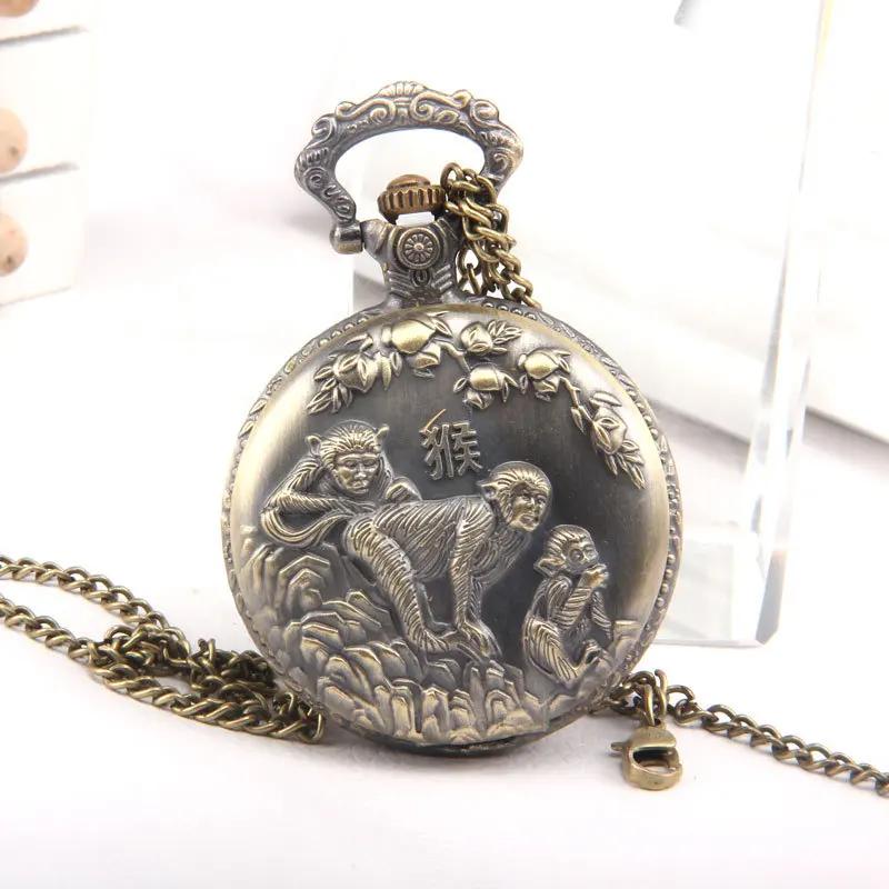 Zodiac Bronze Pocket Watch Antique12Zodiac Pocket Watch Retro Three-Dimensional Carved Animal Decorative Quartz Watch