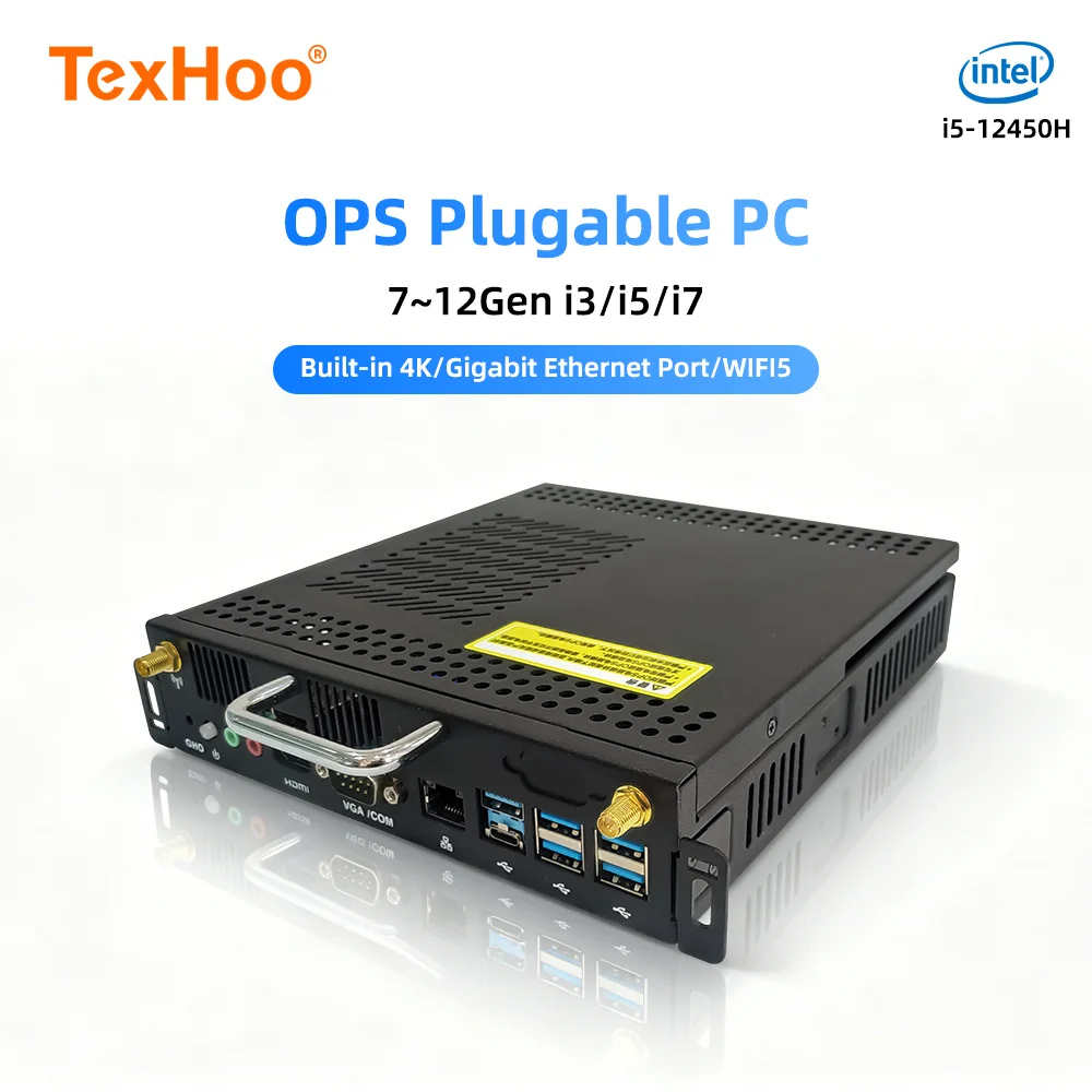 

TexHoo OPS Mini PC Computer Intel Core I5-12450H 7300HQ 16G DDR4 512G SSD For Conference Teaching Screen Built-in Host 30mm