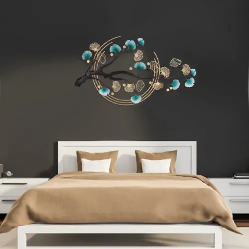 3D Ginkgo Leaf Metal Wall Decor Art Nature Wall Decor Art Wall-mounted Sculpture Decoration for Living Room Bedroom