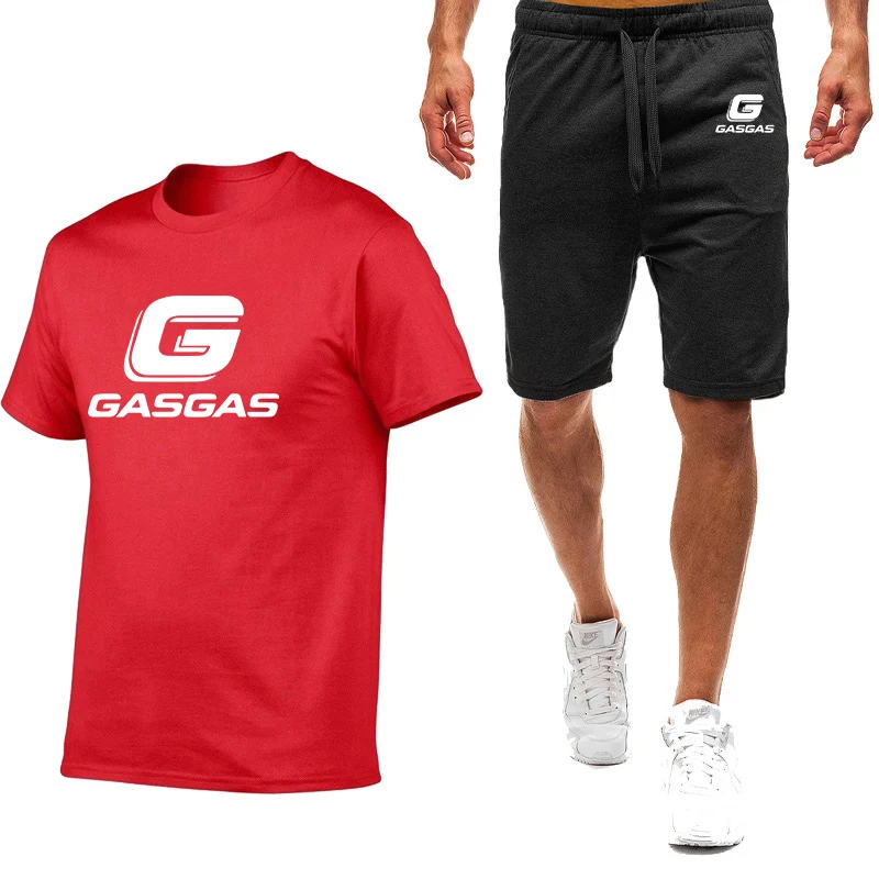 

2025 Summer Man's Motorcycles GasGas Logo Print Simple Style Fashion Slim Pullover T-shirt+Drawstring Beach Shorts Pants Suits