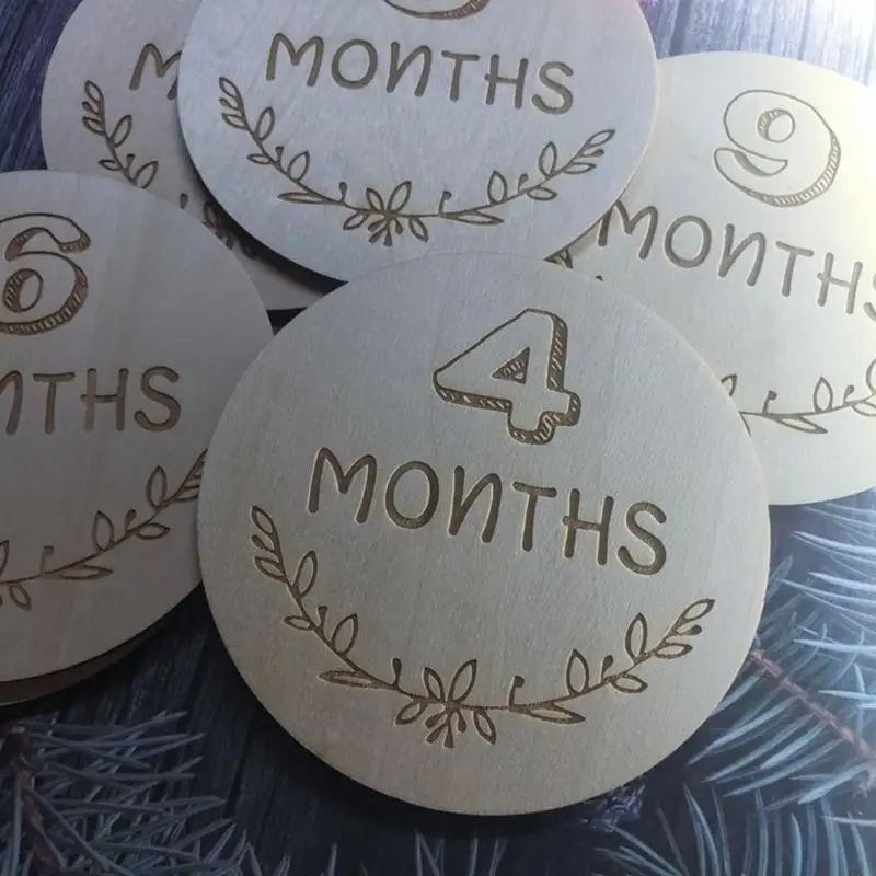 77HD 12 Stück Geburts-Gedenkkarten aus Holz für Neugeborene, monatliches Wachstum, Aufzeichnungskarten