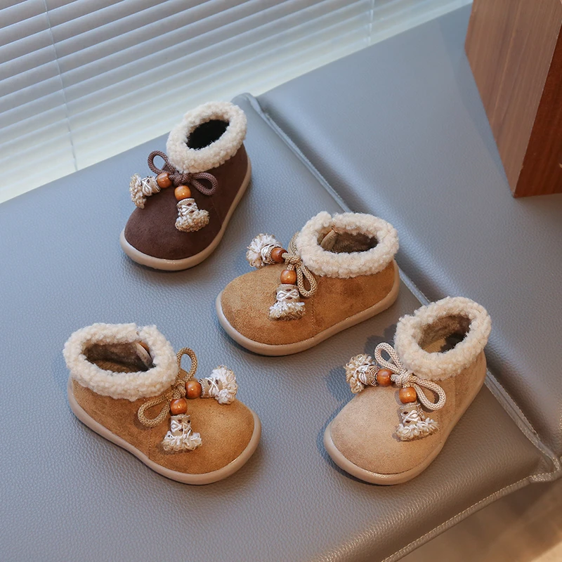 

Детские хлопковые полусапожки для девочек, зима 2023, новая мода в корейском стиле, нескользящие универсальные ботильоны принцессы на мягкой подошве