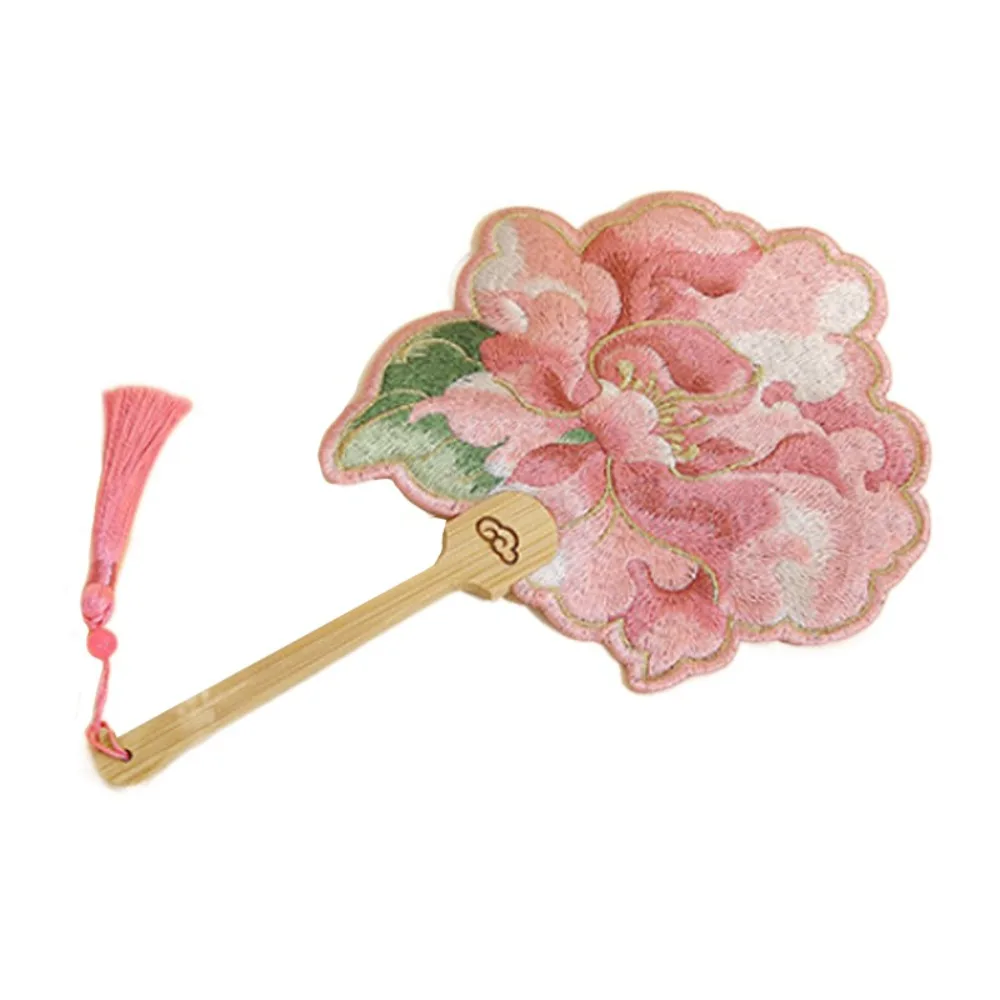 

Classical Handheld Embroidered Round Fan Tassels with Pendant Chinese Style Fan Lotus Floral Shaped Group Fan Photography Prop