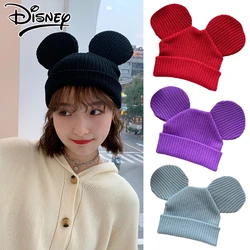 Disney Mickey Mouse Beanies Knitted Hat Cartoon Creative Ears Skullies Cap Winter Hats for Women Men Warm Windproof Outdoor Hat