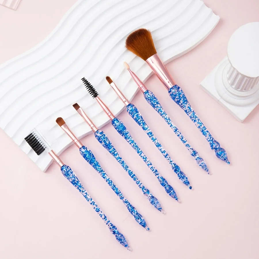 Conjunto de pincéis de maquiagem com 7 peças, glitter criativo, pincel de maquiagem de alto nível de aparência, pincel de maquiagem de cintura pequena