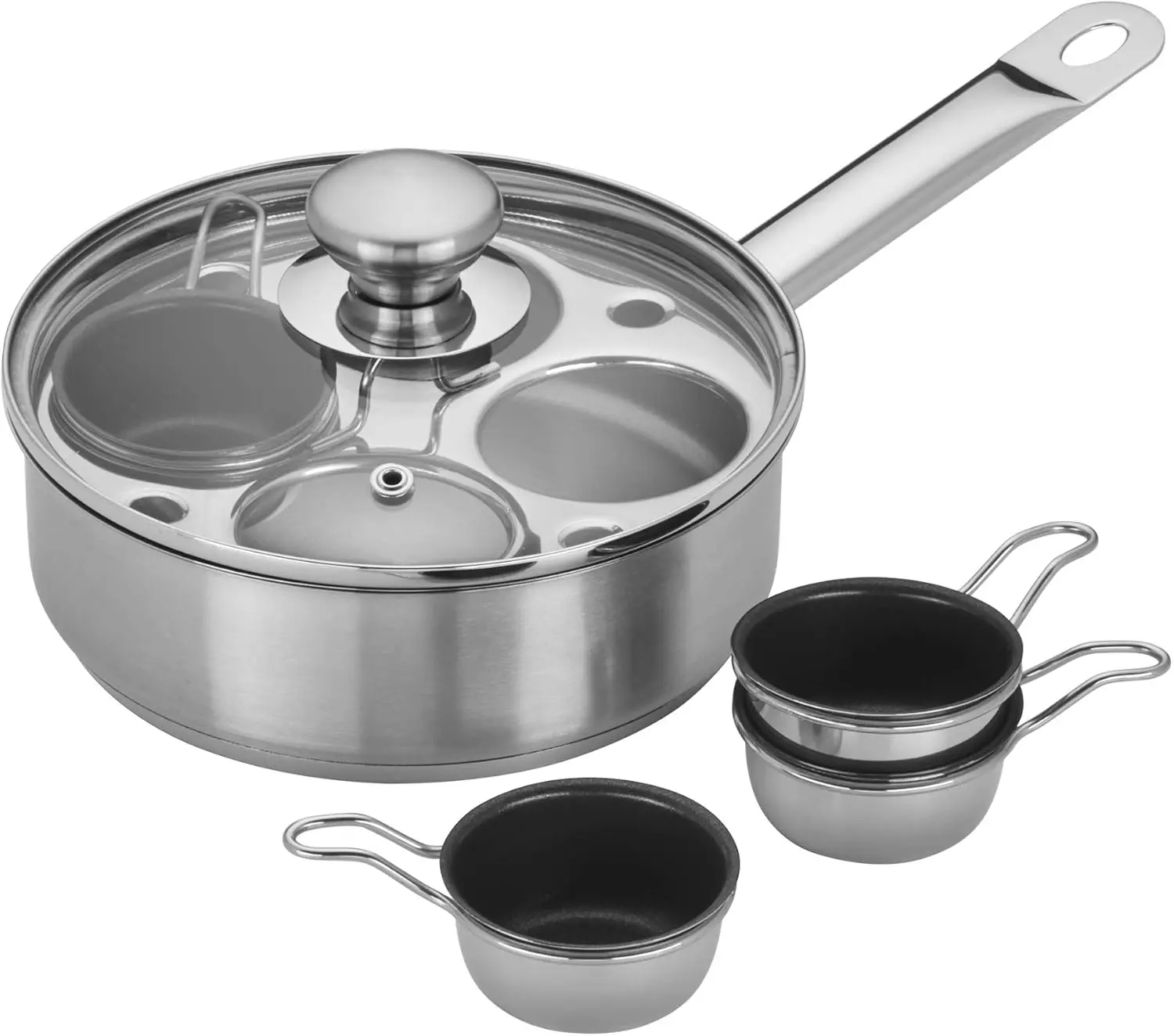

Resto 18/10 Stainless Steel Stovetop Egg Poacher Set, 4 Removable Cups, Induction Compatible, Dishwasher Safe