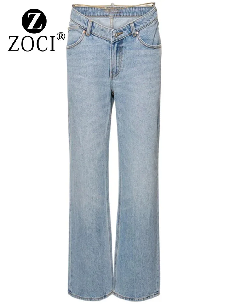 Zoci-pantalones vaqueros con cadena Wang Aw para mujer, pantalón de tubo recto de cintura alta, holgado y fino, mismo estilo, edición de verano, otoño