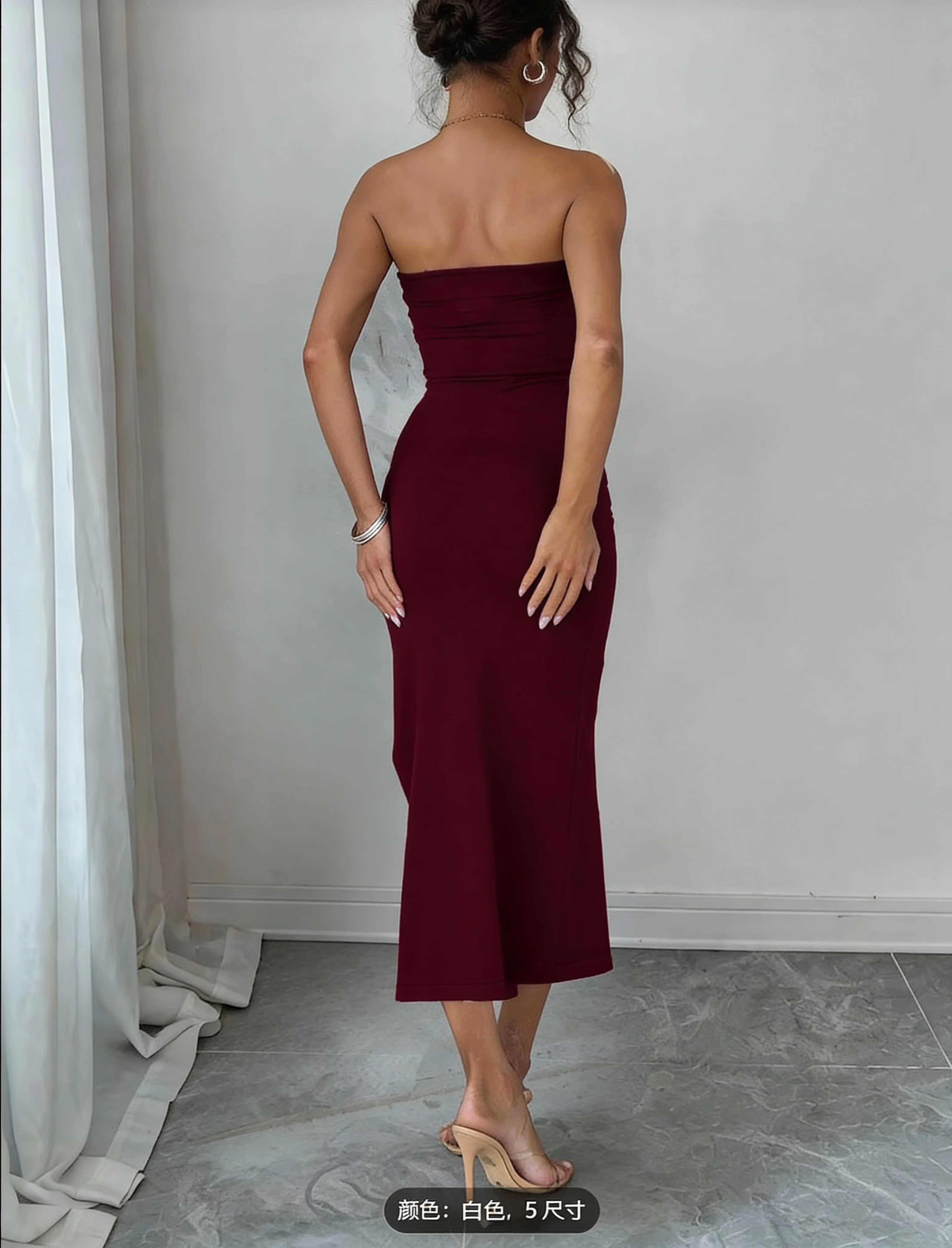 فستان حفلات نسائي من قطعة واحدة، فستان متوسط الطول محبوك مضلع بدون حمالات، فستان رسمي خفيف محبوك مشهور على الإنترنت