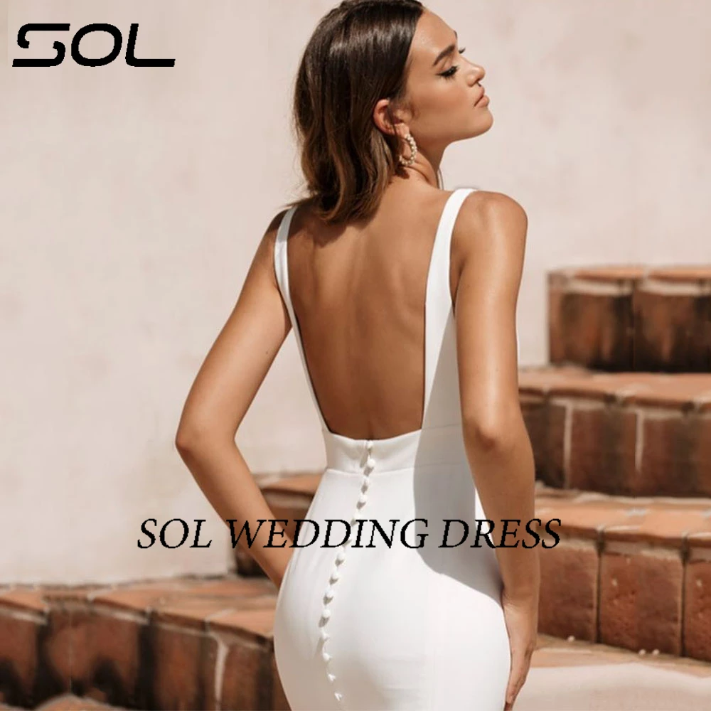 Sol Simple Spaghetti Straps Square Collar Mermaid Wedding Dress For Bride Backless Beach Bridal Gown Sexy Robe De Mariée