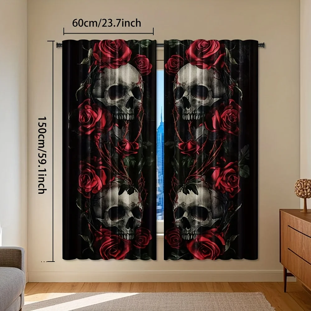 Gothic Skull Rose Curtains Bla - Home Office Alternative avaliação e preço
