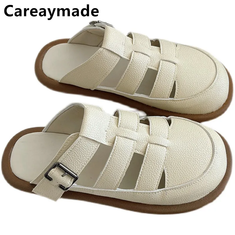 

Careaymade-Baotou slippers for women wearing French style high-end woven pig cage sandals,Muller slippers,summer women's shoes