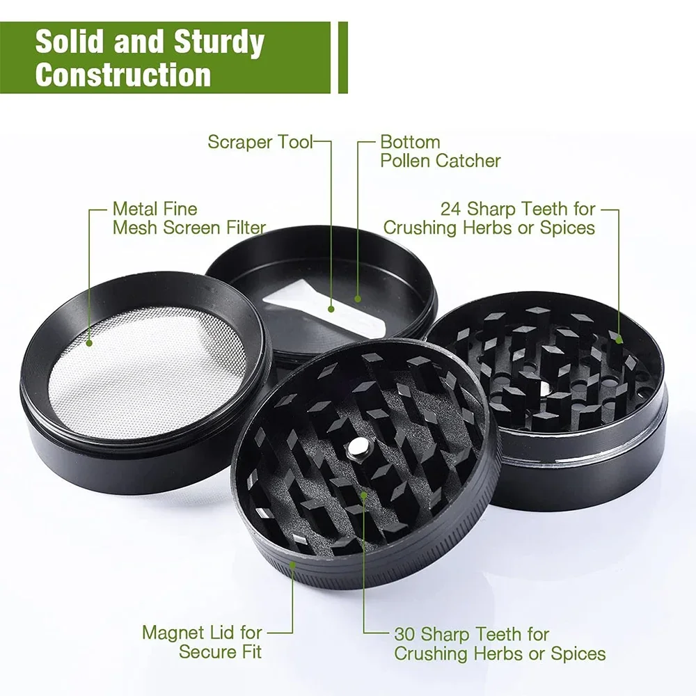 40/50/63mm 4 Layers Tobacco Grass Grinder Manual Zinc Alloy Material Dry Herb Crusher Machine for Smoking Pipe Accessories