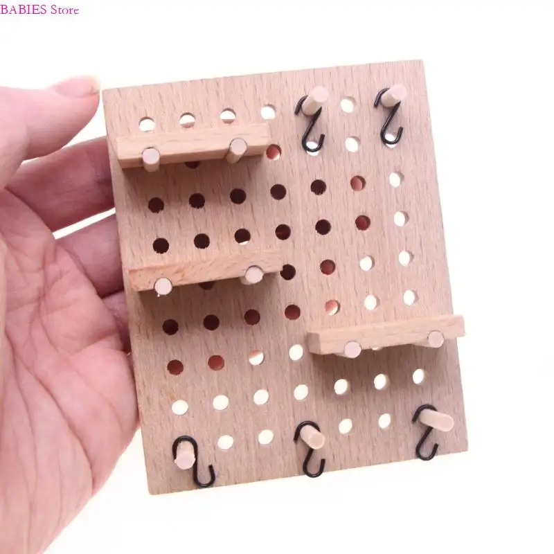 

Miniature Wooden Pegboard For Dollhouses Wall Adjustable Holes Doll Display Creative DIY Project Craftsmanship