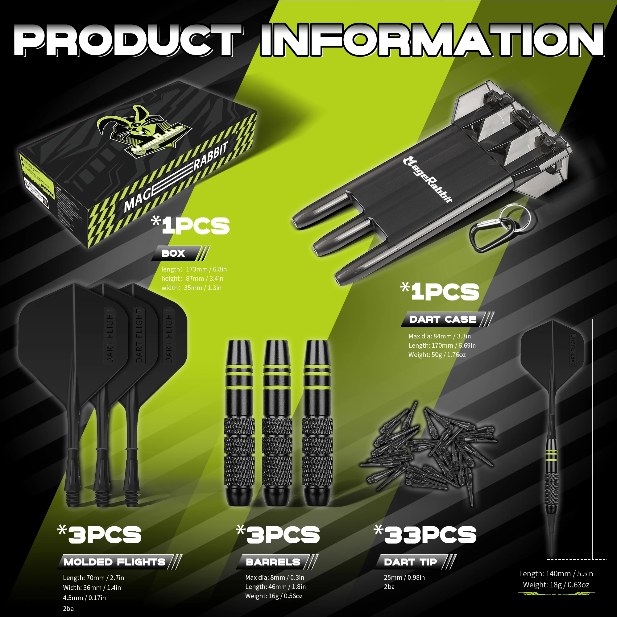 MageRabbit Premium Darts Set - 18g Soft Tip, Brass Barrels, 30x Molded Flights, Includes 30 Lippoint Soft Dart Points & Dart Box