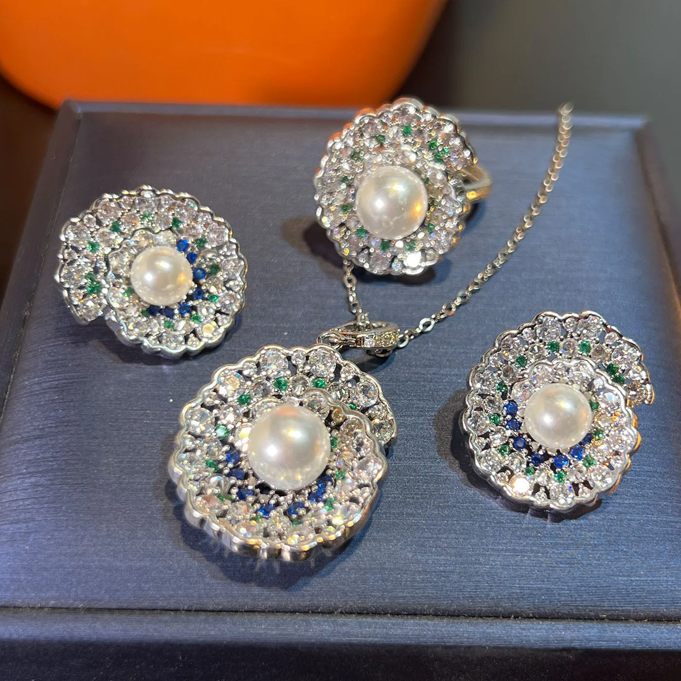 

3pcs Set Jewelry CZ Faux Pearl Conch Necklace Earrings Ring Set for Dinner Party Everyday Wear women gift