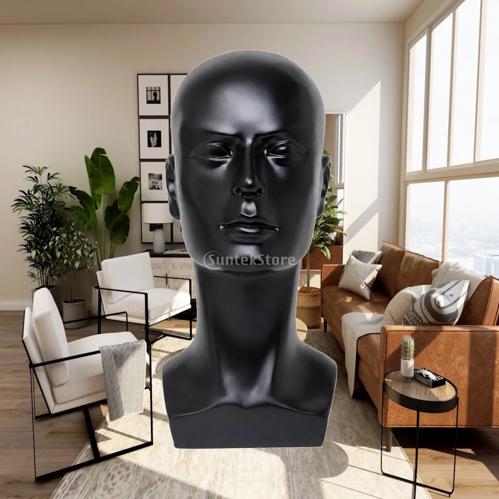 Bald Mannequin Head with Base Multi-Use PVC Male Mannequin Head Smooth for Hairstylists, Makeup Artists, Shop Merchandising,
