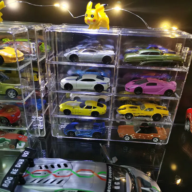 1:64 Car Model Toy Storage Box Hand Puppet Doll Jewelry Storage Rack Transparent Acrylic Dustproof Small Car Display Cabinet