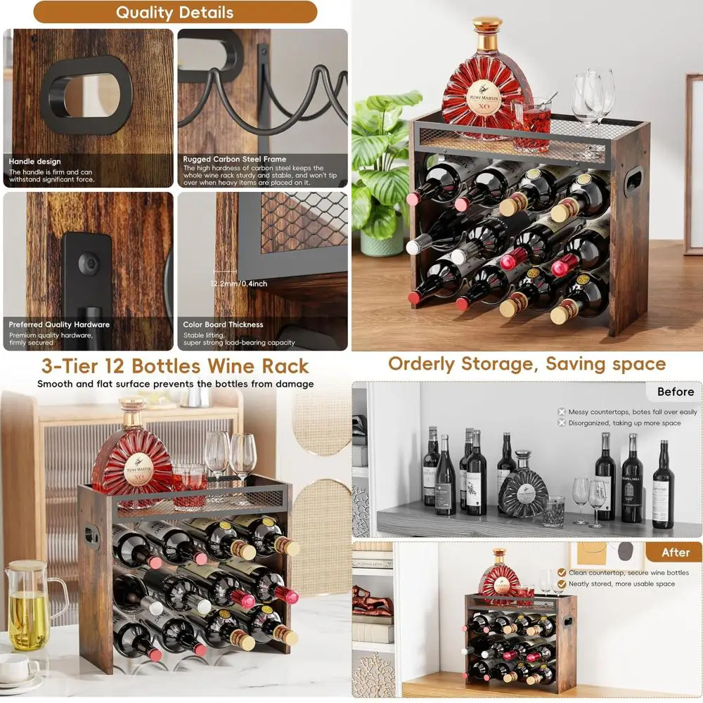 

Triple-Tier Wine Storage Rack for 12 Bottles - Ideal for Home, Restaurants, and Bars