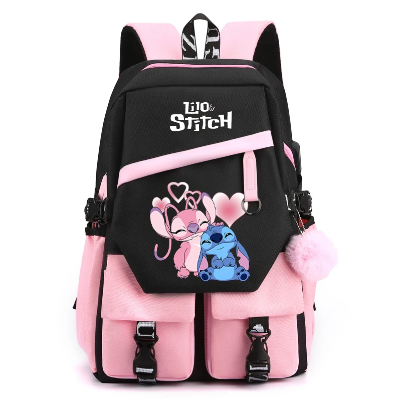 Disney Lilo Stitch Canvas Backpack for Boy Girl Back To School Large Capacity Bookbag Student Bookbag Women Travel Bag Mochila