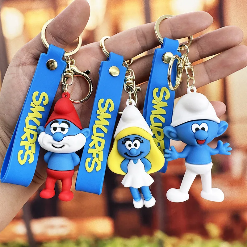 Smurfs Keychain Cartoon Figure Decoration Keyring Accessories Backpack Pendant Kids Party Favors Key Chains Hanging Ornaments