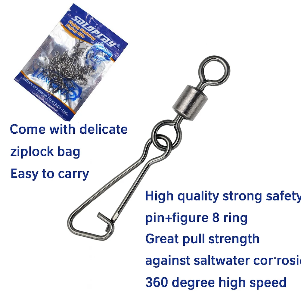 

High Strength Fishing Swivel Snap Set – 360° Anti-Tangle Barrel Connector, Quick Release Lure Clip for Sea & Rock Fishing Rigs