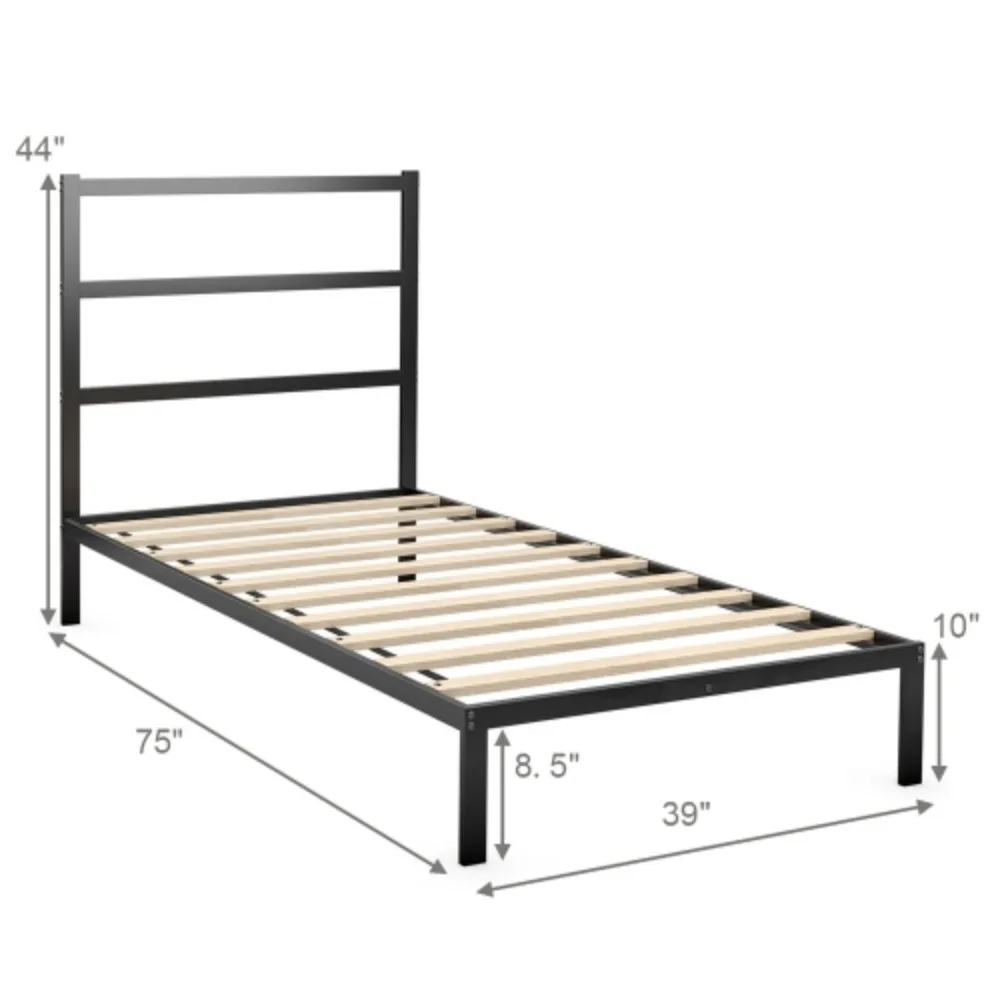 Metal cama Frame com cabeceira, fundação resistente do colchão