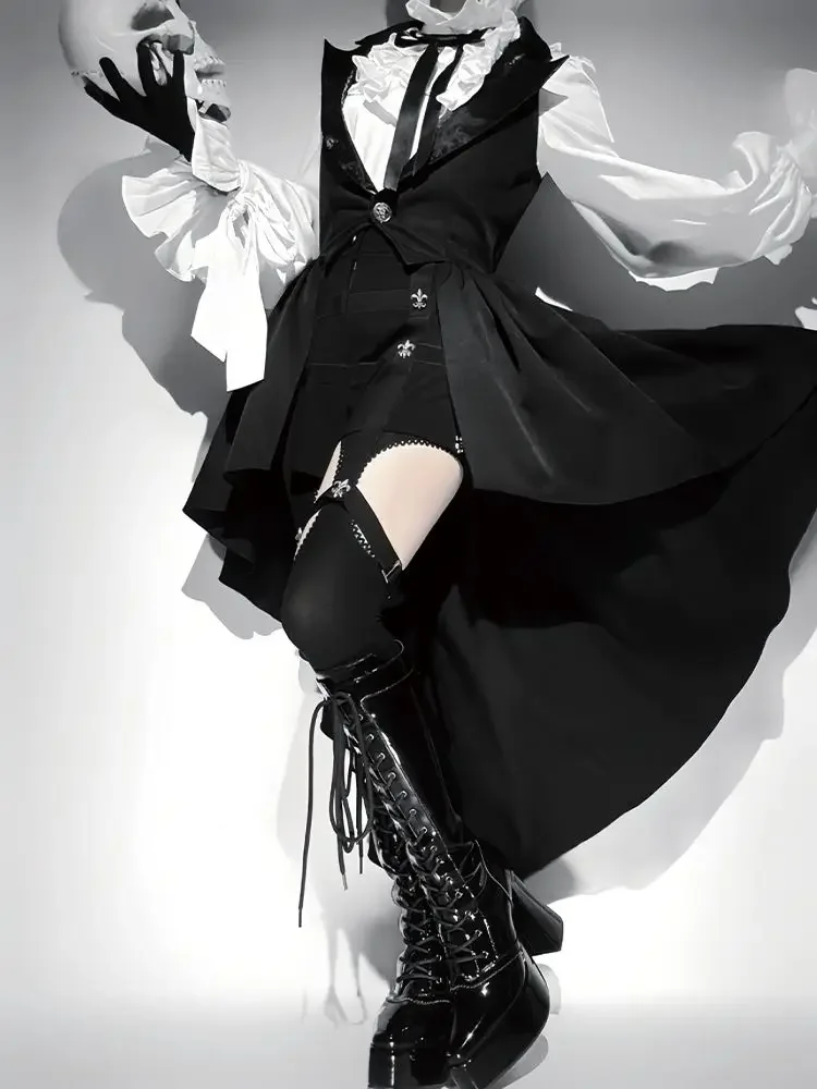 النساء 3 قطعة مجموعات السراويل وتتسابق الوقوف الرقبة البلوزات البيضاء الدانتيل المرقعة السراويل القوطي غير النظامية سترة بدلة معطف شيك اليابانية مجموعة