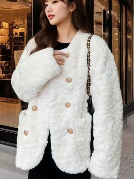 

Женская утепленная куртка из овечьей шерсти, свободного кроя, теплая, модная, зимняя, новая модель, маленький размер, верхняя одежда для женщин