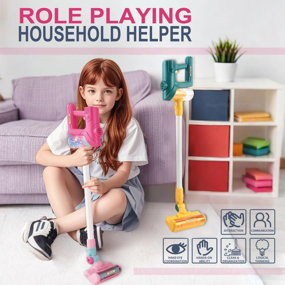 Elektrischer Mini-Staubsauger mit Licht und Musik, Reiniger, vorgetäuscht, Spielzeug für Kinder, Haushalt, Spielzeug, Reinigungsset, Geschenke für Mädchen und Jungen
