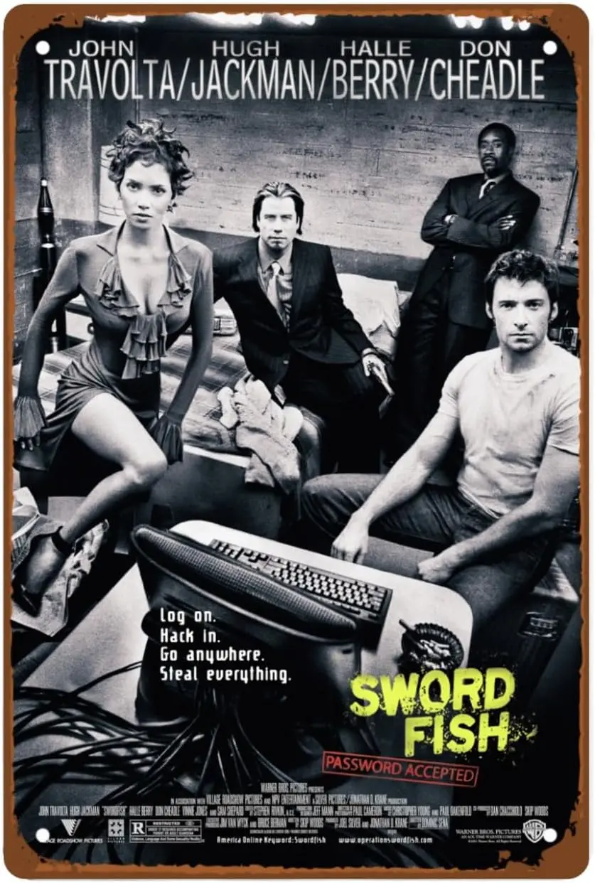 Swordfish Movie Metal Wall Tin Sign Retro Film Poster Art Deco Retro Gift Man Cave Decor Vintage Decorations Room Decor
