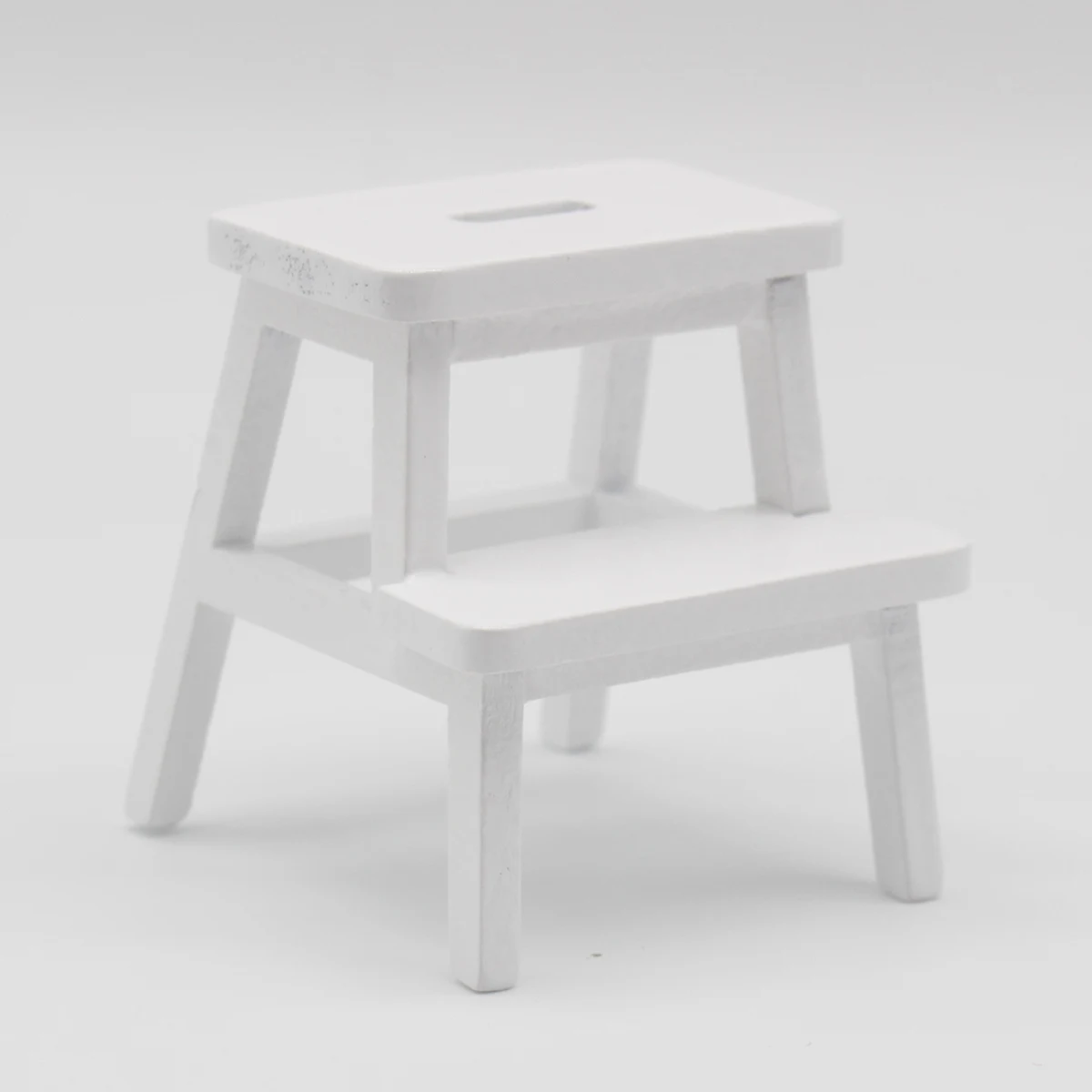 1/12 Miniature Step Stool Wooden Footstool Double-Layer Chair Holding Stool White