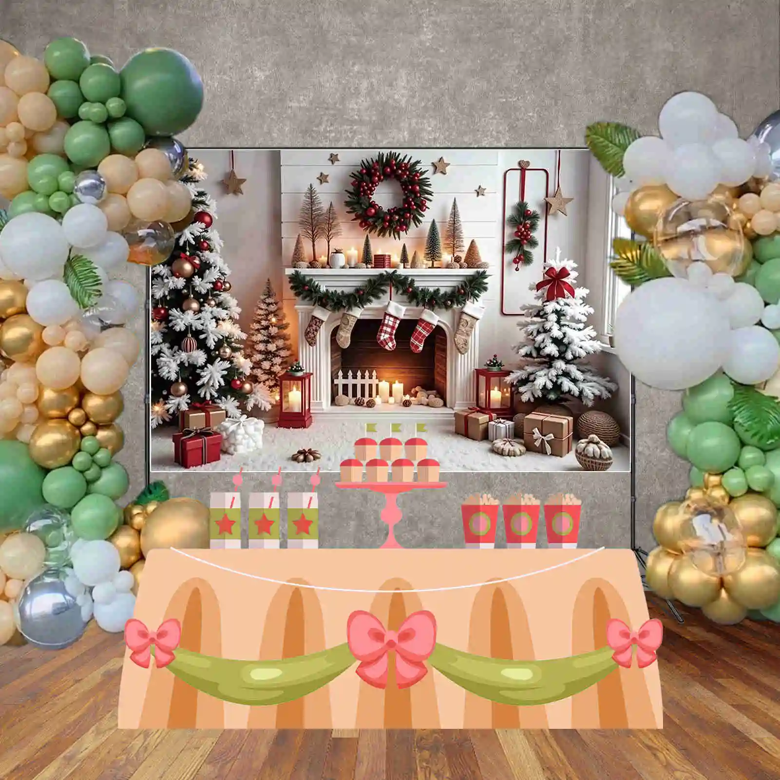 MOON.QG 2024 Christmas Photography Backdrop 2025 New Year Decoration Background Home Party Window Ornament Photo Studio Supplies