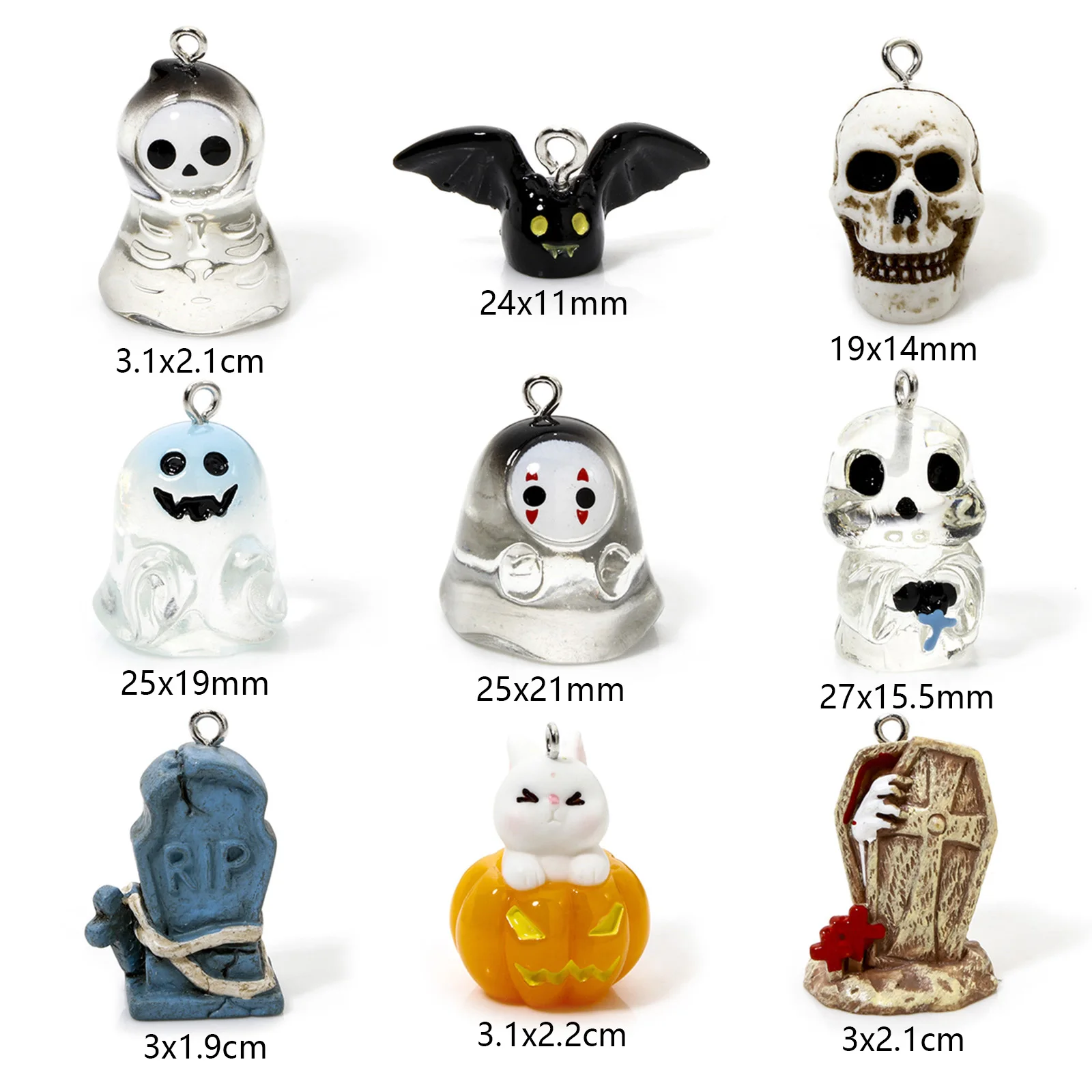 5 Pcs Resin Halloween Charms 3D Skeleton Ghost Bat Tombstone Pumpkin Pendants For DIY Necklace Jewerly Making Findings