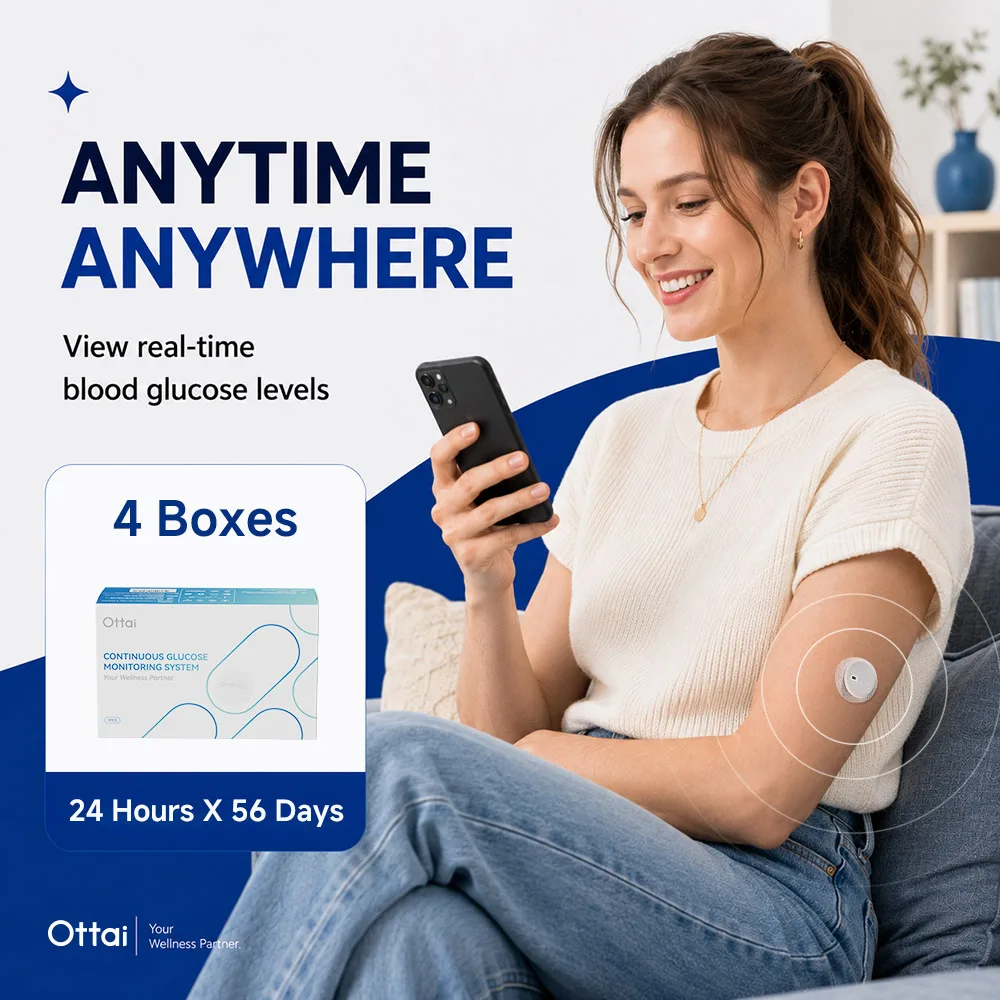 Ottai CGM 4 caixas kit de monitoramento contínuo de glicose no sangue sem picadas de dedo Sensor CGM Medidor de açúcar no sangue