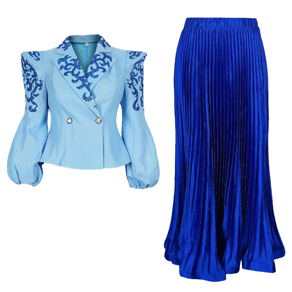 

Dashiki Ankara Sequin Gown Plus Size Outfits Wedding Party Dresses African Clothes for Women 2 PCS Sets Tops and Skirts Suits