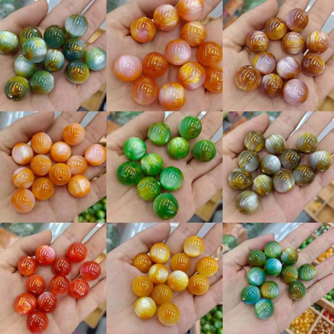 

Wholesale 100pcs/lot 10mm 12mm 16mm color quicksand effect geometry rounds shape acrylic beads diy jewerly accessory