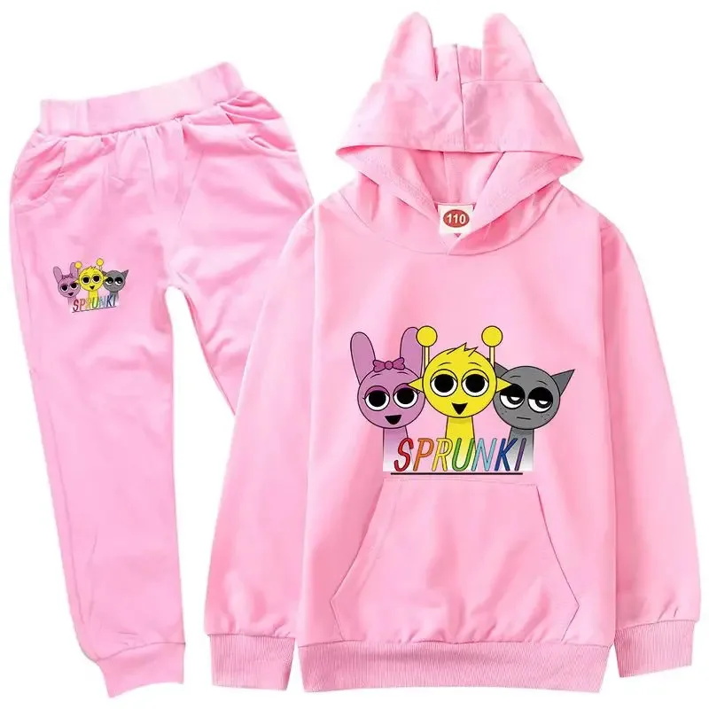 L2025l هالوين Sprunki الملابس مجموعة الاطفال الكرتون هوديي الصبي ربيع الخريف وتتسابق الفتيات مقنعين البلوز السراويل العليا 2 قطعة مجموعات