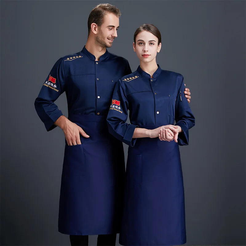 Autumn and Winter Chef Overalls Men's Long-Sleeved High-End Chinese Style Dining Kitchen Wine Shop Owner Chef Uniform Suit Custo