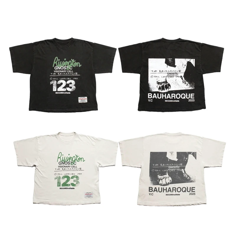 

RRR123 T-shirt High Street Washed Letters Do Old Printed American Casual Loose Short Sleeve for Men Women